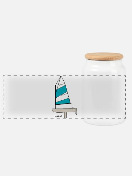 Optimist Segelboot Variante 3 - Panorama Keksdose mit Holzdeckel - Weiß
