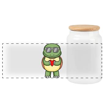 Tortue avec lunettes de soleil et cœur - Boîte à biscuits avec couvercle en bois - blanc - Devant