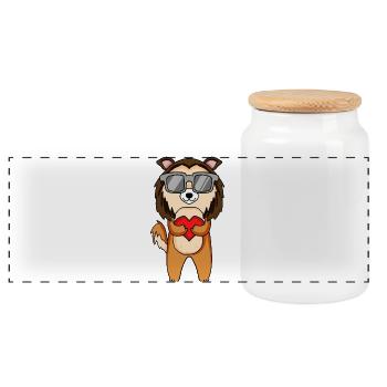 Shepherd dog with sunglasses and heart - Panoramic Cookie Jar with Wooden Lid - white - Front