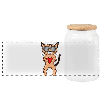 Maine Coon Katze mit Sonnenbrille und Herz - Panorama Keksdose mit Holzdeckel - Weiß - Vorne