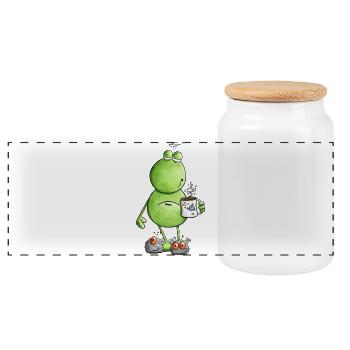 Tired morning grouch frog I overslept I coffee - Panoramic Cookie Jar with Wooden Lid - white - Front
