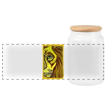 Lion Portrait in Yellow-Brown Style Lion Portrait - Panoramic Cookie Jar with Wooden Lid - white - Front