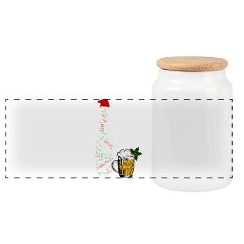 Festliche Bierflasche - Panorama Keksdose mit Holzdeckel - Weiß - Vorne