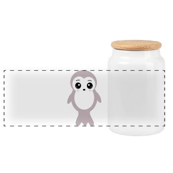 Kawaii Seal Seals Seals Seals Animals Kawaii - Panoramic Cookie Jar with Wooden Lid - white - Front
