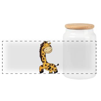 Giraffe - Panoramic Cookie Jar with Wooden Lid - white - Front