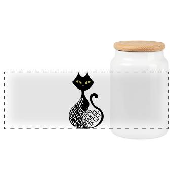 behind every strong woman is her cat - Panoramic Cookie Jar with Wooden Lid - white - Front