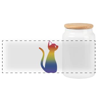 Regenbogen Katze - Panorama Keksdose mit Holzdeckel - Weiß - Vorne