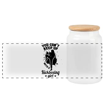 Female kickboxer - Panoramic Cookie Jar with Wooden Lid - white - Front