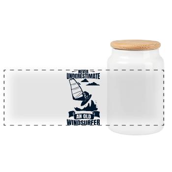 Windsurfing Grandpa - Panoramic Cookie Jar with Wooden Lid - white - Front