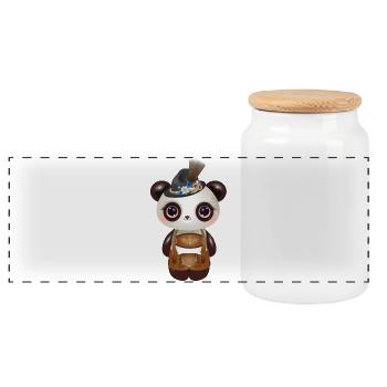 Panda mignon en costume traditionnel avec chapeau et lederhosen - Boîte à biscuits avec couvercle en bois - blanc - Devant