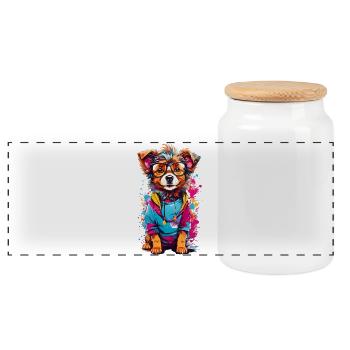 Cute dog - Panoramic Cookie Jar with Wooden Lid - white - Front