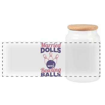 Married Dolls With Bowling Balls - Panoramic Cookie Jar with Wooden Lid - white - Front