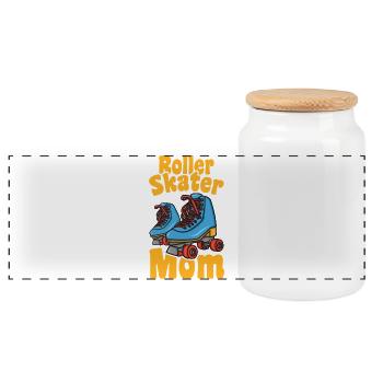 Maman patin à roulettes - Boîte à biscuits avec couvercle en bois - blanc - Devant