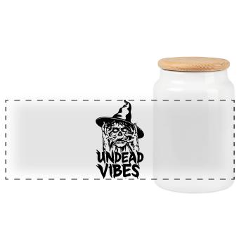 Halloween gift 'Undead Vibes', zombie - Panoramic Cookie Jar with Wooden Lid - white - Front