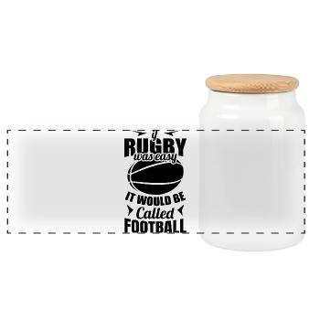 If rugby were easy, it would be football - Panoramic Cookie Jar with Wooden Lid - white - Front