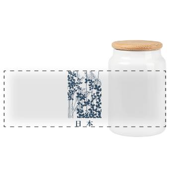 Japan - Panoramic Cookie Jar with Wooden Lid - white - Front