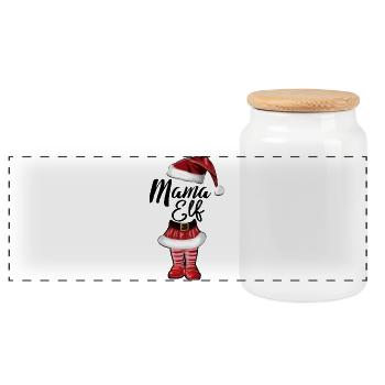 Maman Elfe – Drôle de design de Noël - Boîte à biscuits avec couvercle en bois - blanc - Devant