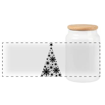 Christmas tree / Christmas tree made of circles - Panoramic Cookie Jar with Wooden Lid - white - Front
