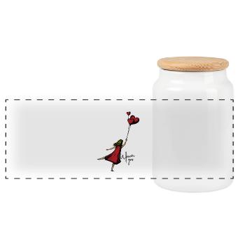 Vol en forme de cœur dans une robe rouge - Boîte à biscuits avec couvercle en bois - blanc - Devant