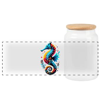 Seahorse - Panoramic Cookie Jar with Wooden Lid - white - Front