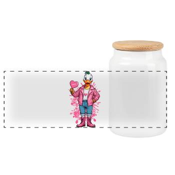 Punk duck with heart - Panoramic Cookie Jar with Wooden Lid - white - Front