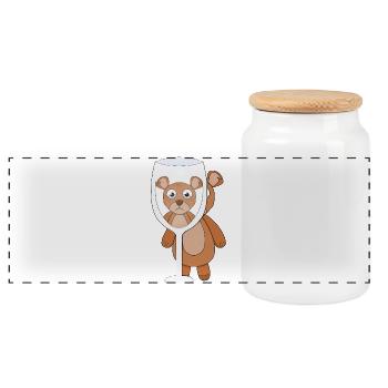 Ein Teddybär und leeres Glas - Panorama Keksdose mit Holzdeckel - Weiß - Vorne