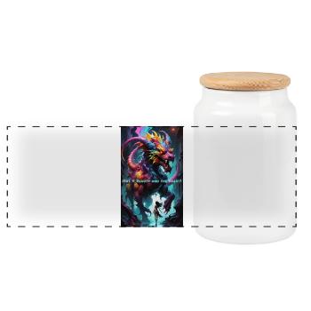 Fabelhaftes Drachen 👹 Motiv mit Neonfarben - Panorama Keksdose mit Holzdeckel - Weiß - Vorne