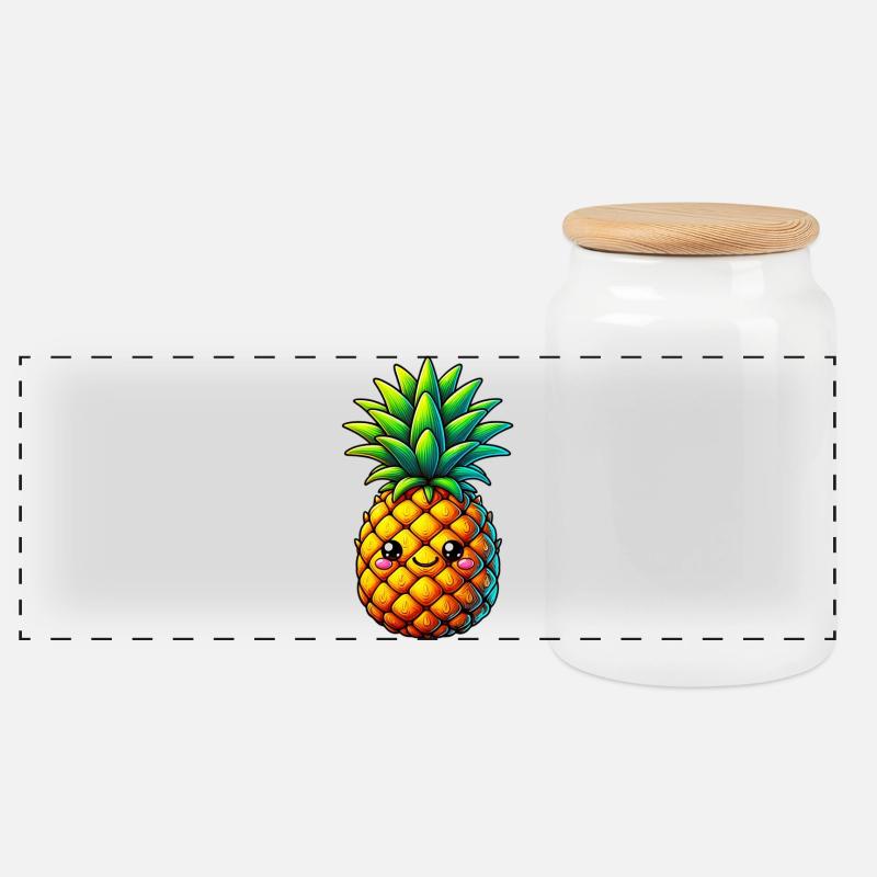 Pineapple - Panoramic Cookie Jar with Wooden Lid - white