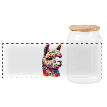 Alpaca - Panoramic Cookie Jar with Wooden Lid - white - Front