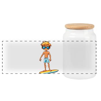 Cool Young Surfer Dude Boy - Panoramic Cookie Jar with Wooden Lid - white - Front