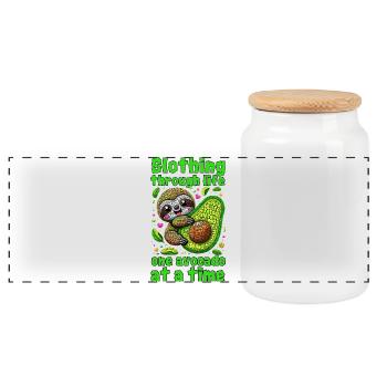 KAWAII SLOTH AND AVOCADO: SLOTHING THROUGH LIFE - Panoramic Cookie Jar with Wooden Lid - white - Front