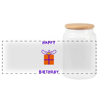 HAPPY BIRTHDAY. HAPPY BIRTHDAY. ANNIVERSARY. - Panoramic Cookie Jar with Wooden Lid - white - Front
