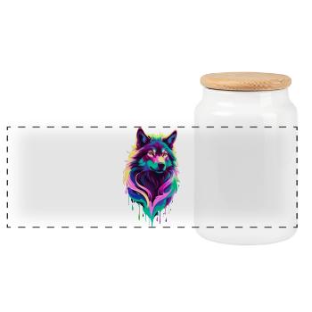 loup coloré graffiti tête de loup - Boîte à biscuits avec couvercle en bois - blanc - Devant