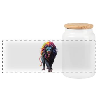 Multicolored Lion - Panoramic Cookie Jar with Wooden Lid - white - Front