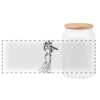 Violin Girl Sketch - Panoramic Cookie Jar with Wooden Lid - white - Front