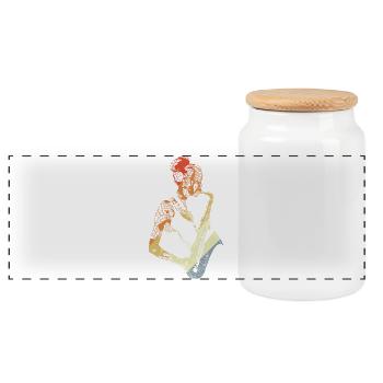 Saxophonist Drawing Vintage - Panoramic Cookie Jar with Wooden Lid - white - Front