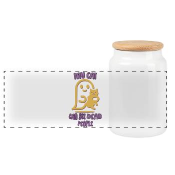 My Cat can see dead people - Panoramic Cookie Jar with Wooden Lid - white - Front