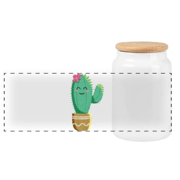 Cute Cactus with Flower - Panoramic Cookie Jar with Wooden Lid - white - Front
