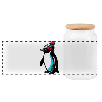 Pingouin - Boîte à biscuits avec couvercle en bois - blanc - Devant