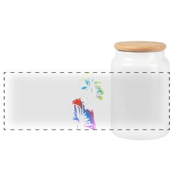 Singe avec des écouteurs 🎧 - Boîte à biscuits avec couvercle en bois - blanc - Devant
