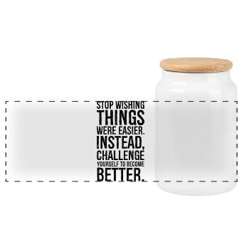 stop wishing things were easier instead - Panoramic Cookie Jar with Wooden Lid - white - Front