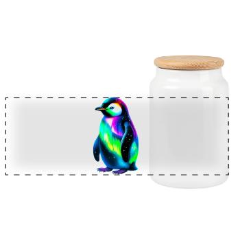 Penguin - Panoramic Cookie Jar with Wooden Lid - white - Front