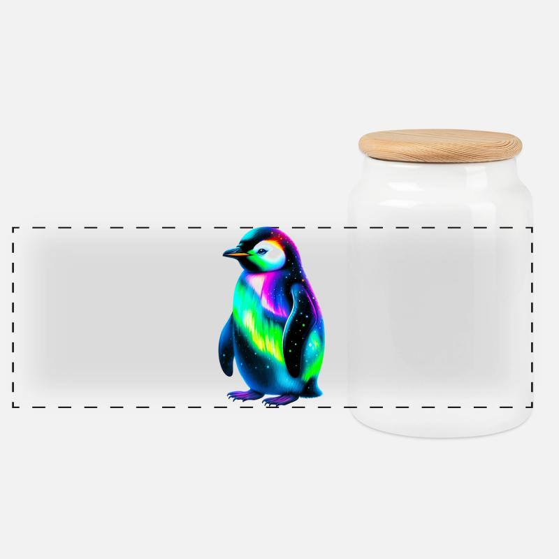 Pinguin - Panorama Keksdose mit Holzdeckel - Weiß