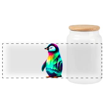Pinguin - Panorama Keksdose mit Holzdeckel - Weiß - Vorne