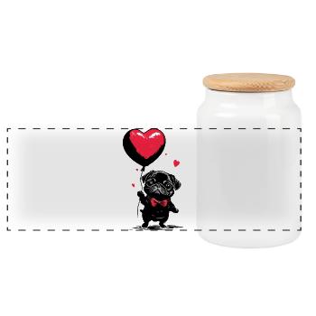 Mops mit Herz Luftballon - Heartful Creatures - Panorama Keksdose mit Holzdeckel - Weiß - Vorne