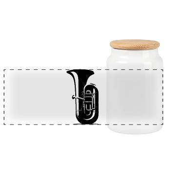 Tuba Drawing - Panoramic Cookie Jar with Wooden Lid - white - Front
