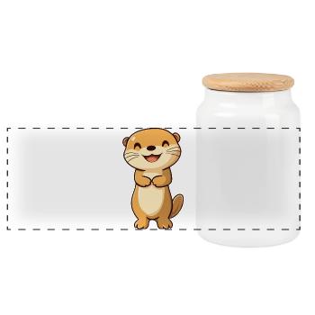 Loutre mignonne et heureuse dans le style dessin animé - Adorable - Boîte à biscuits avec couvercle en bois - blanc - Devant