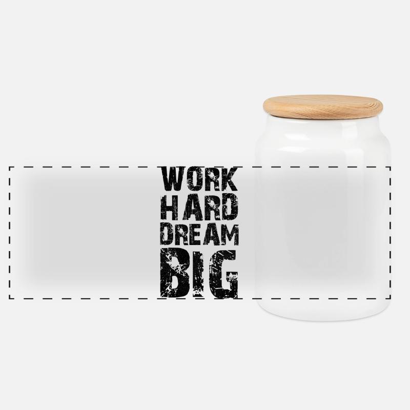 work hard dream big - Panorama Keksdose mit Holzdeckel - Weiß