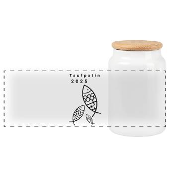 Godmother 2025 3 Pisces Crosses Minimalist - Panoramic Cookie Jar with Wooden Lid - white - Front