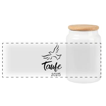 Baptism 2025 Dove taking off Holy Spirit - Panoramic Cookie Jar with Wooden Lid - white - Front